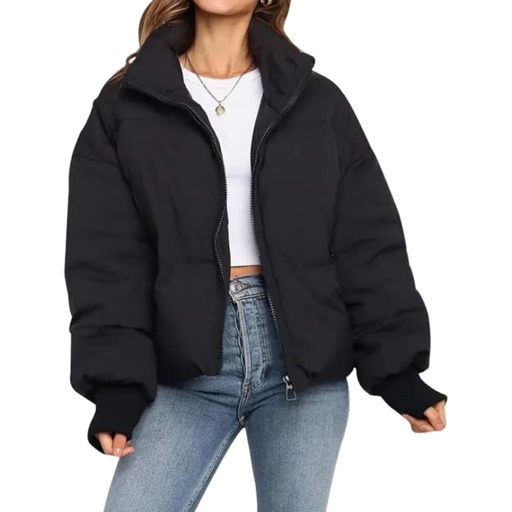 〽️Women's Black Yimoon Short Quilted Puffer Winter Coat Outerwear Jacket